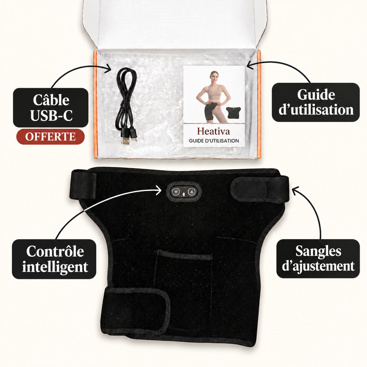 Ceinture Chauffante & Vibrante Hanche – Heativa